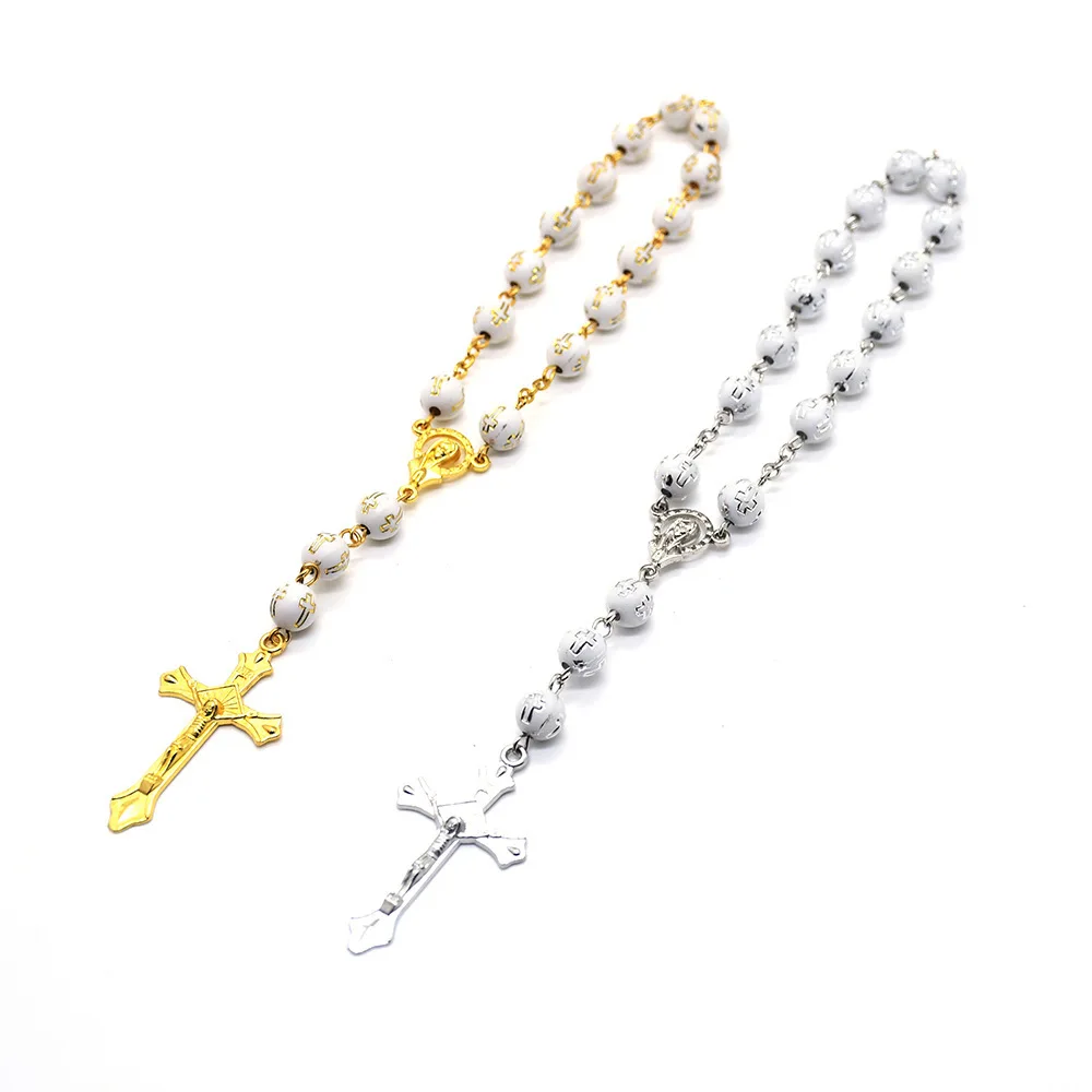 

CR009 10pcs Bronzing Cross Rosary Bracelet Christening Baptism Wedding Bridal Shower First 1st Communion Gifts Baby Decoration