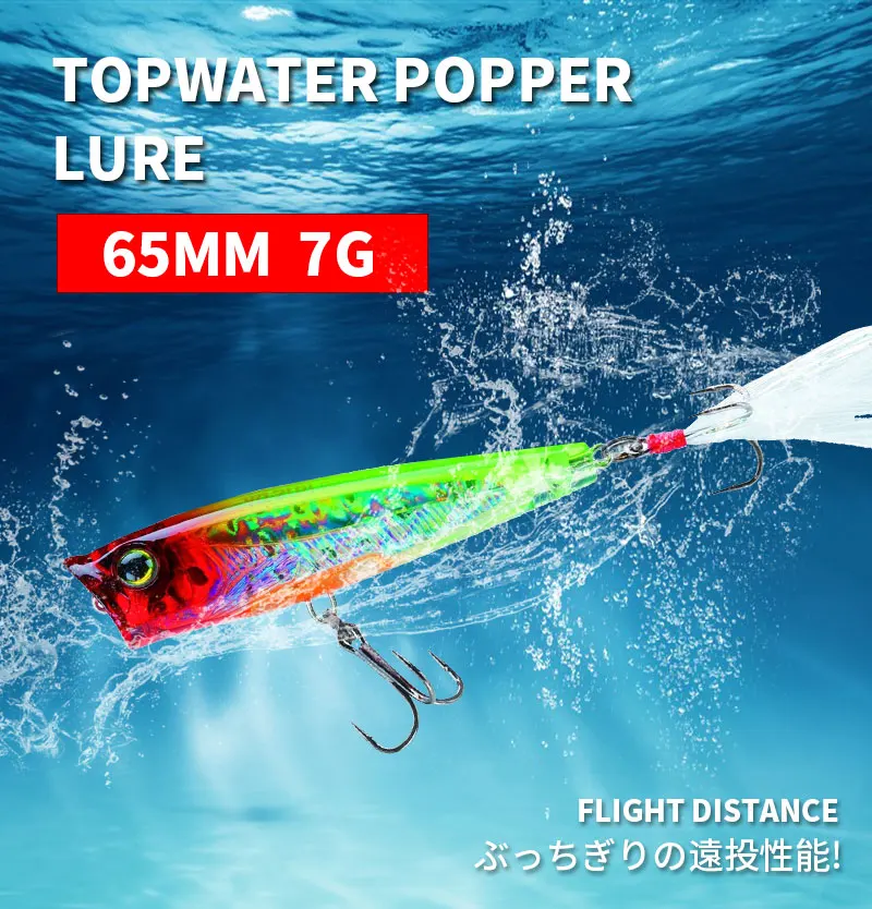 7g 65mm Surface Popper Fishing Lures Long Casting Artificial Hard Bait Topwater Pencil Swimbait Wobblers for Pike Perch Supplies