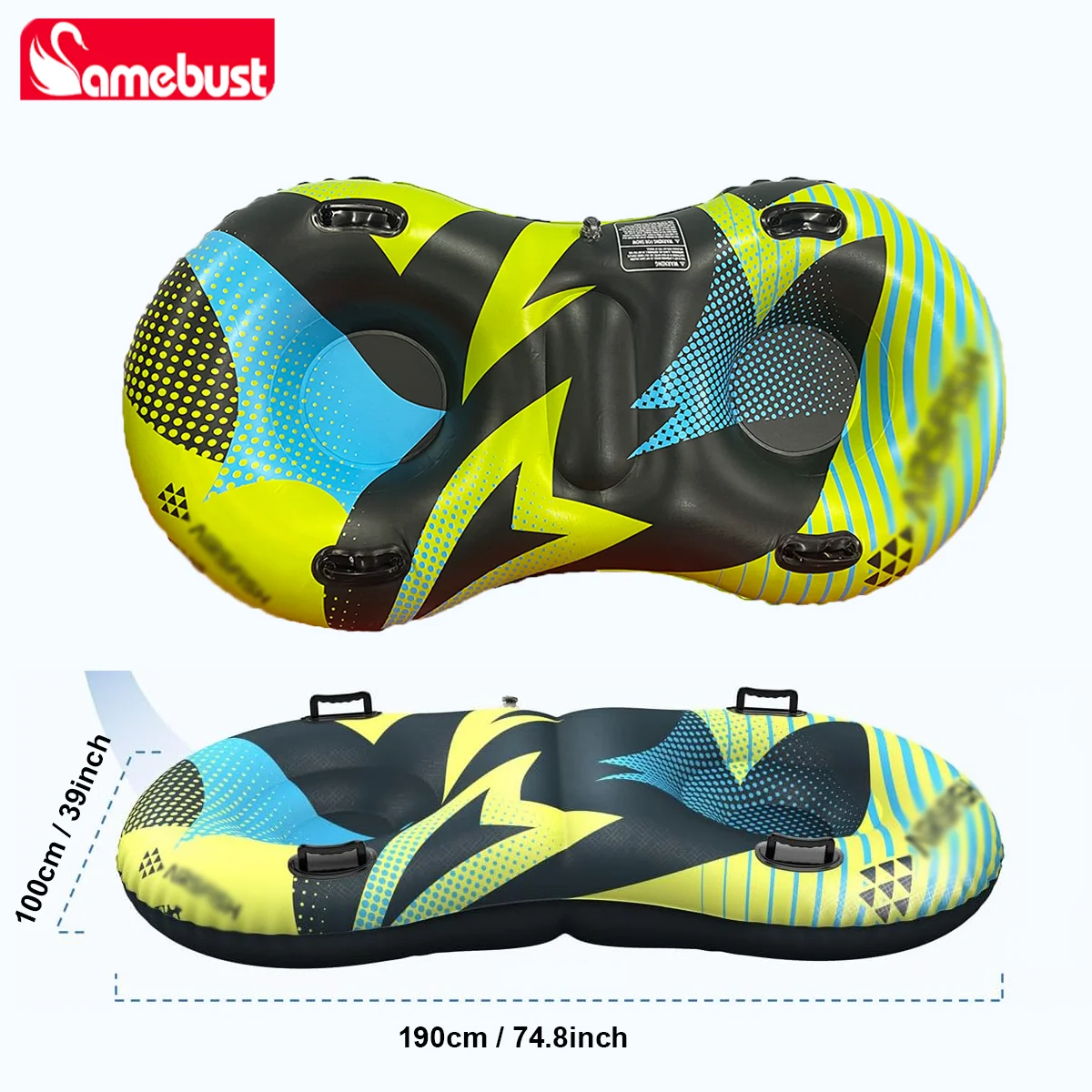 Camebust أنبوب ثلج قابل للنفخ مزدوج الحجم 2 مقاعد كبيرة نفخ زلاجات الثلج الثقيلة البلاستيكية أنابيب التزلج القابلة للنفخ لفصل الشتاء #6