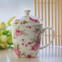 500ML Fine Bone China Coffee Mug, Creative Flower Design, Ceramic Water Cup, Taza Tea Cup Tumbler, Cofee Coffee Thermos Tea Cup