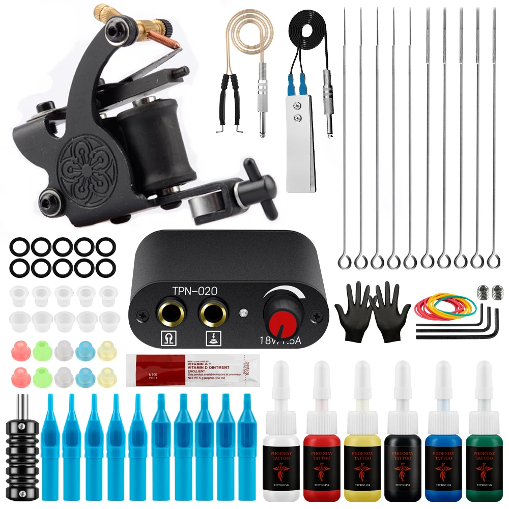 

Complete Tattoo Coil Machine Kit Color Ink Set Power Supply Grip for Permanent Makeup Supply Makeup Beginner Tattoo Body Art Set