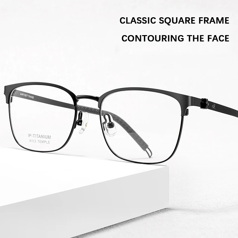Ultralight Quality Pure Titanium Glasses Frame Screwless Eyewear Men business casual Square Eyeglasses Korean Style Glasses