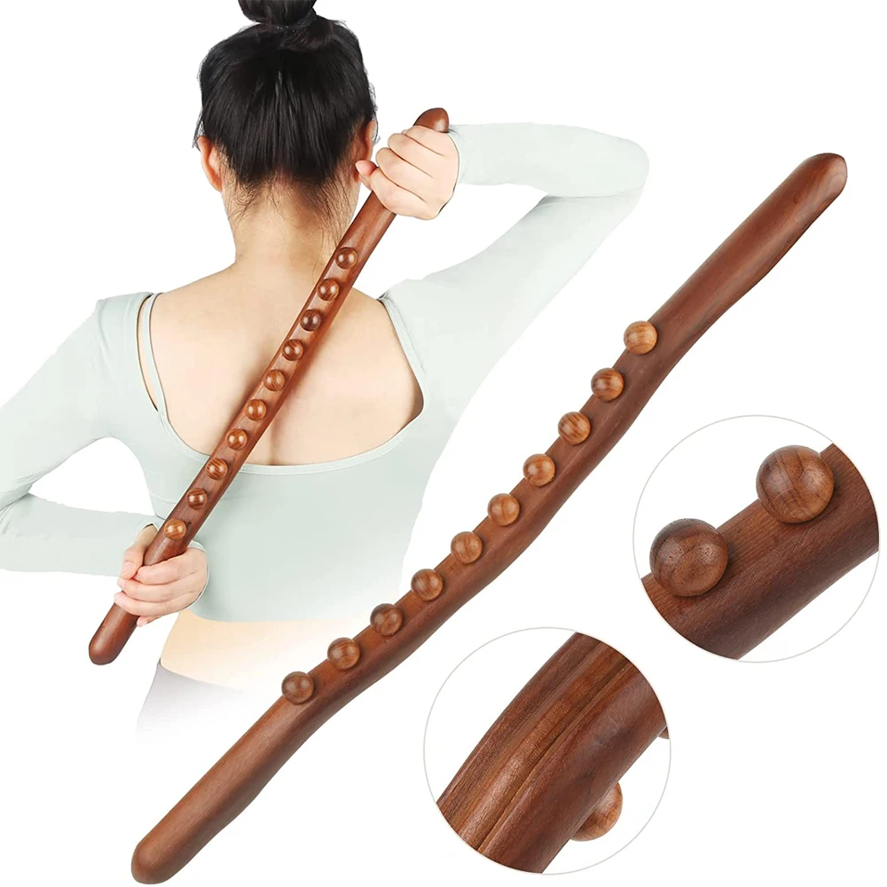 1/2Pcs Guasha Wood Stick Tools Wooden Therapy Scraping Lymphatic Drainage Massager, Double Row 8 Beads Point Treatment  Gua Sha