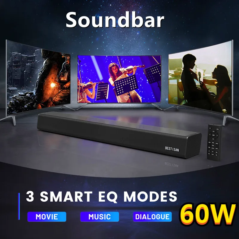 Wireless Home Theater 60W High-power Sound Blaster Bluetooth Speaker Support Optical Coaxial USB Wall-mounted Soundbar for TV PC