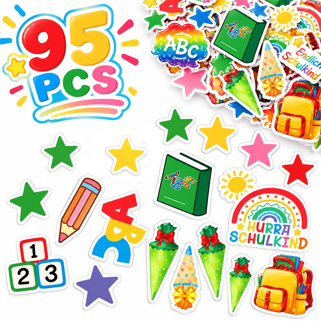 95Pcs Back‑to‑School Celebration Paper Confetti, confetti printed with schoolbag, pencil and book patterns, suitable for back‑to