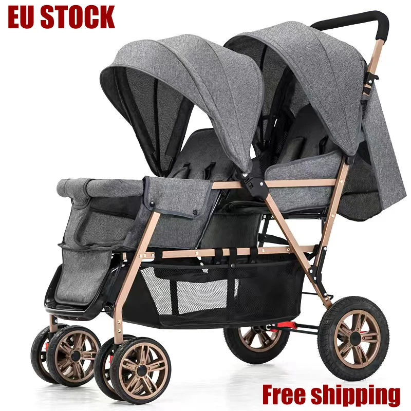 EU STOCK Twin baby strollers two seats foldable stroller baby carriage with Rain cover High and low seats freeshipping