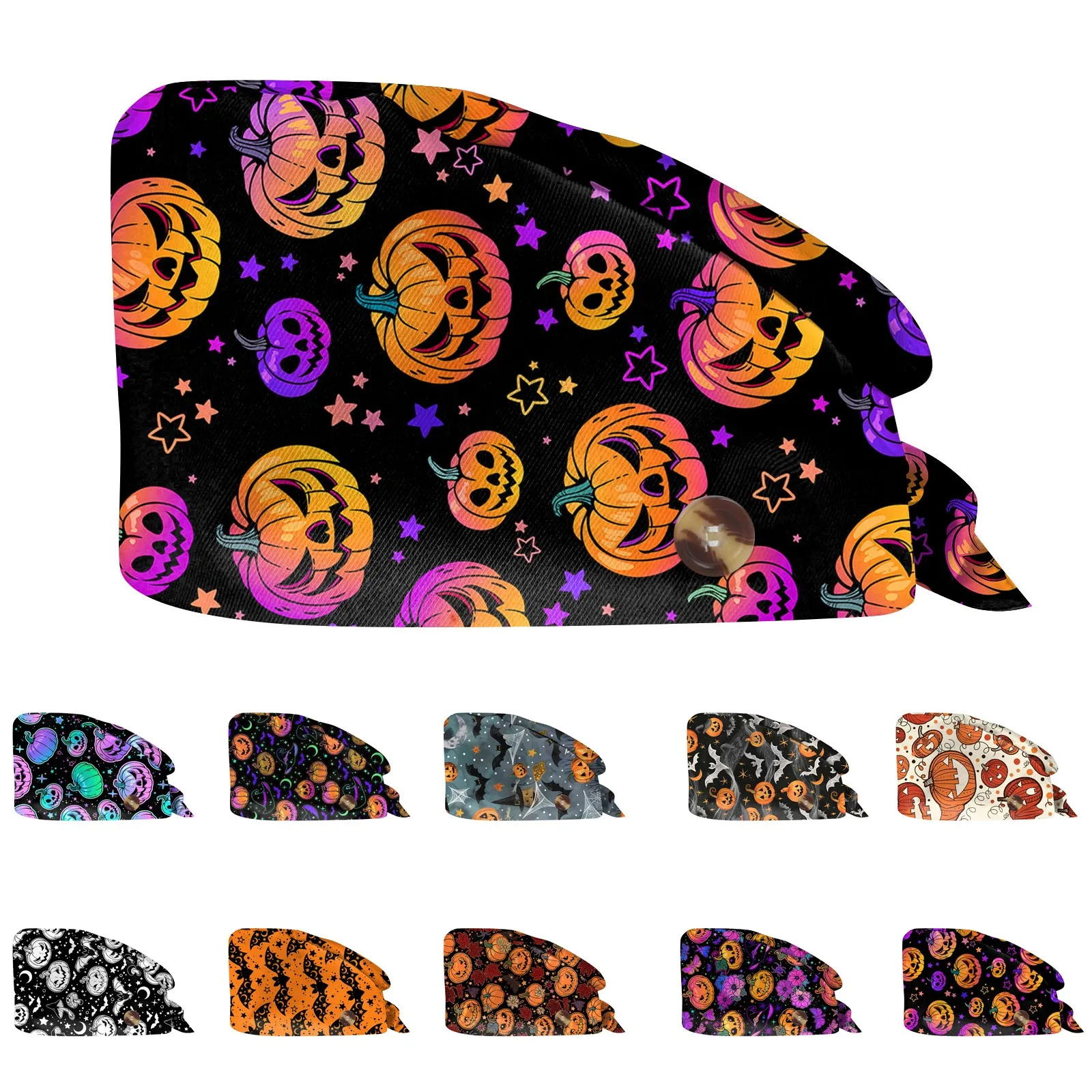 Halloween Scrub Cap Printed Adjustable Cotton Beauty Salon Surgeon Dental Clinic Nursing Hat Women Men Surgical Caps Wholesale