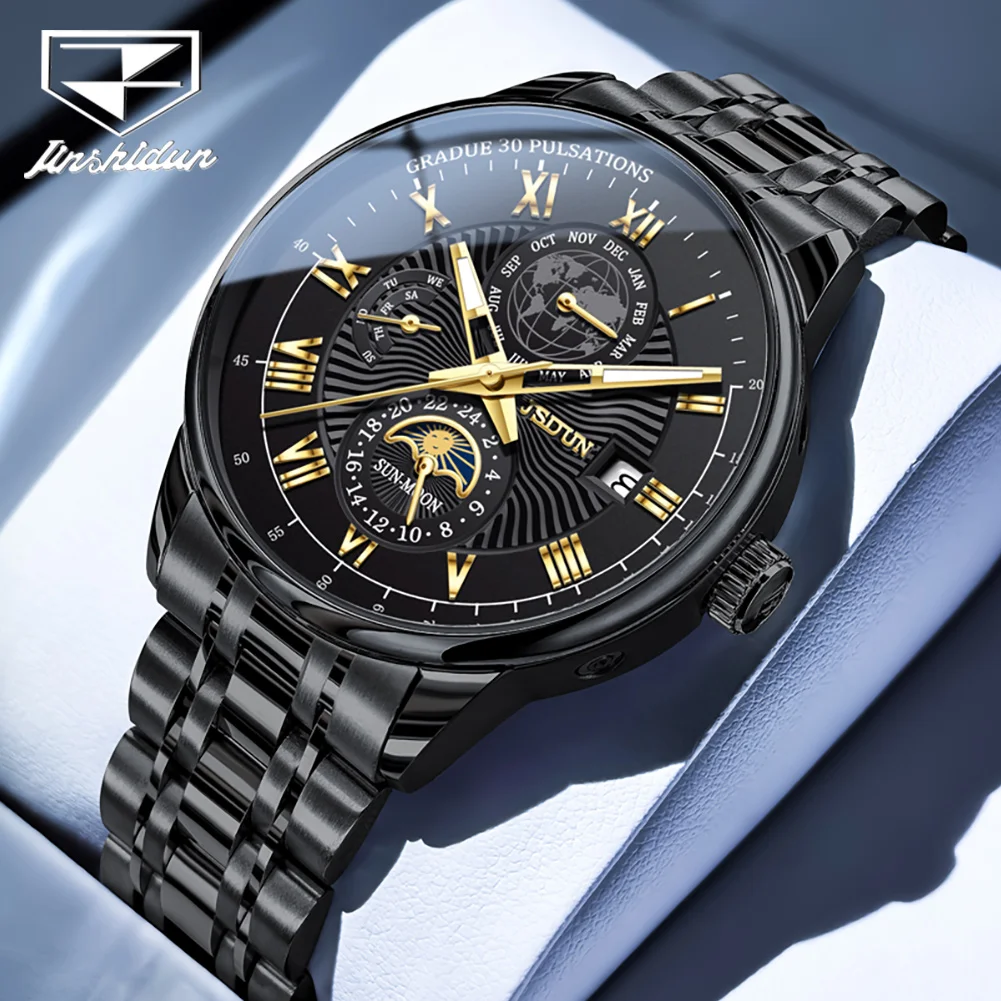 

JSDUN Самые продаваемые многофункциональные автоматические механические мужские наручные часы из нержавеющей стали, повседневные модные деловые часы для мужчин