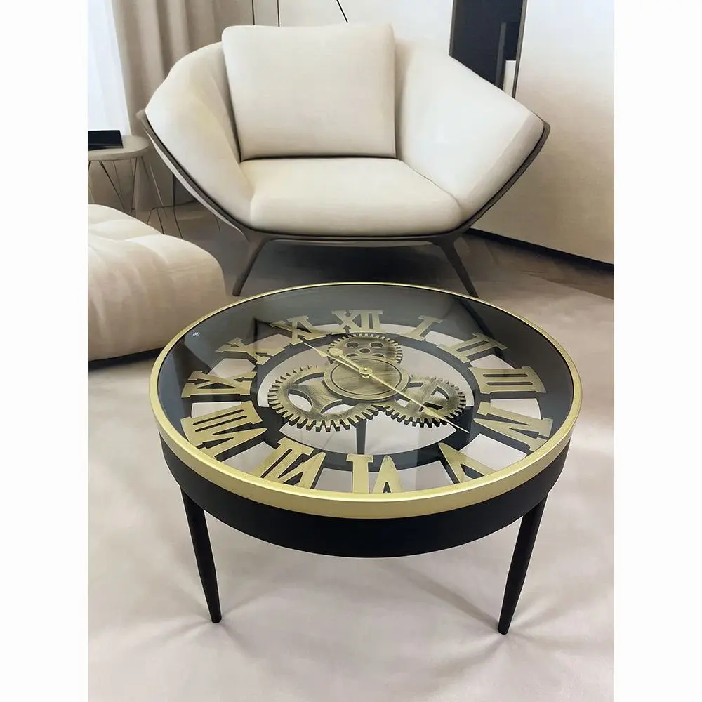 

Retro clock coffee table Nordic Light Luxury Small living room layout Creative coffee table High end glass coffee table