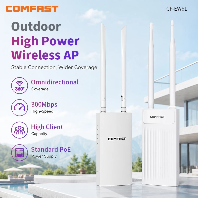 

Comfast Outdoor Access Point Wifi Router Amplifier 2.4G&5G 300Mbps Gigabit Wireless AP Repeater Waterproof Wifi Extender Router
