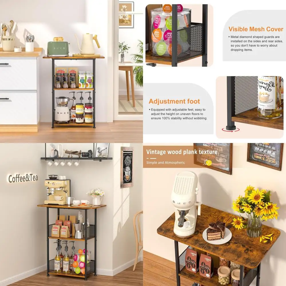 

Compact 3-Tier Corner Coffee Bar Stand for Home, Suitable for Dining and Living Spaces - Holds Coffee Maker & Capsules (Brown an