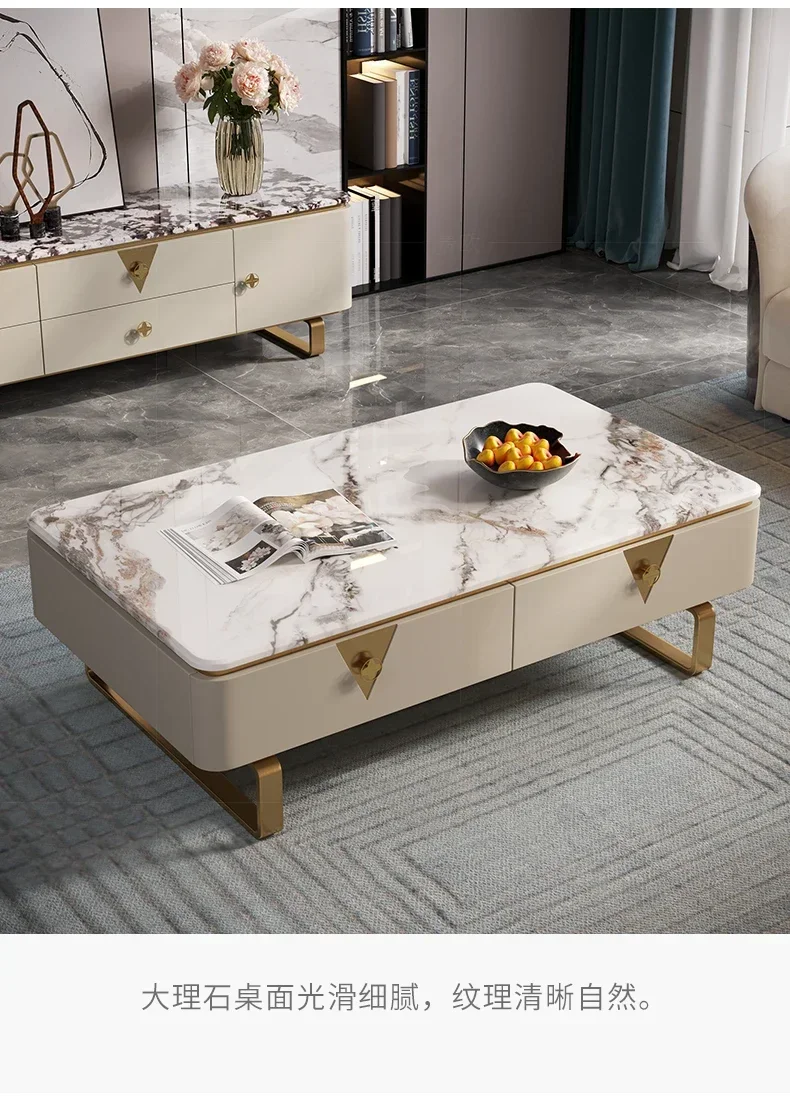 

Y Light luxury coffee table TV cabinet Modern living room furniture Italian high-end square marble simple