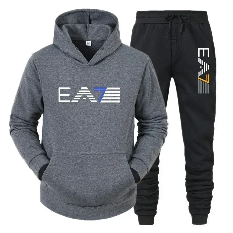 

Men's Hooded Suit Hooded Hooded 2025 Spring and Autumn New Fashion Set Hooded Pullover Hooded Hooded Hooded Sweater Pants Two-pi