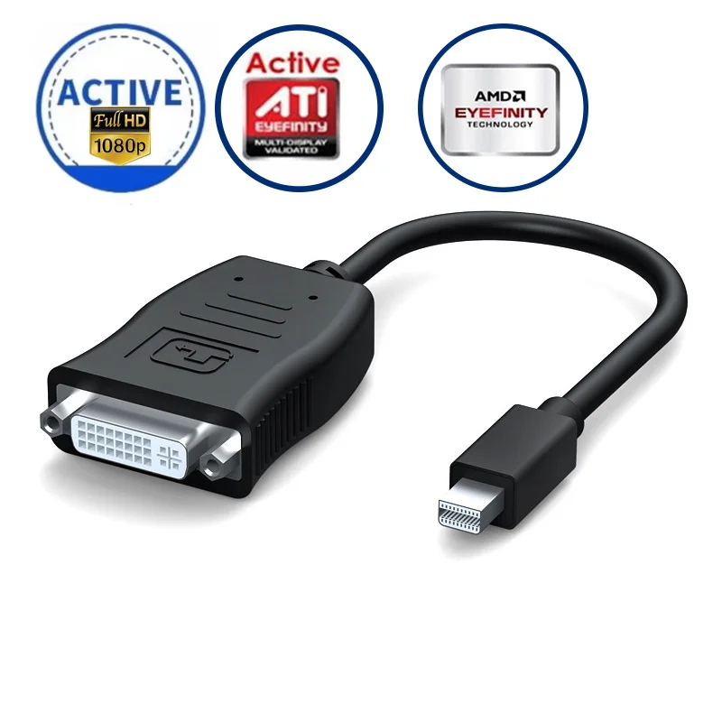 Active Mini DisplayPort to DVI-D Single link adapter ATI Eyefinity Mini DP to DVI Active Cable adapter for Multi-Displays