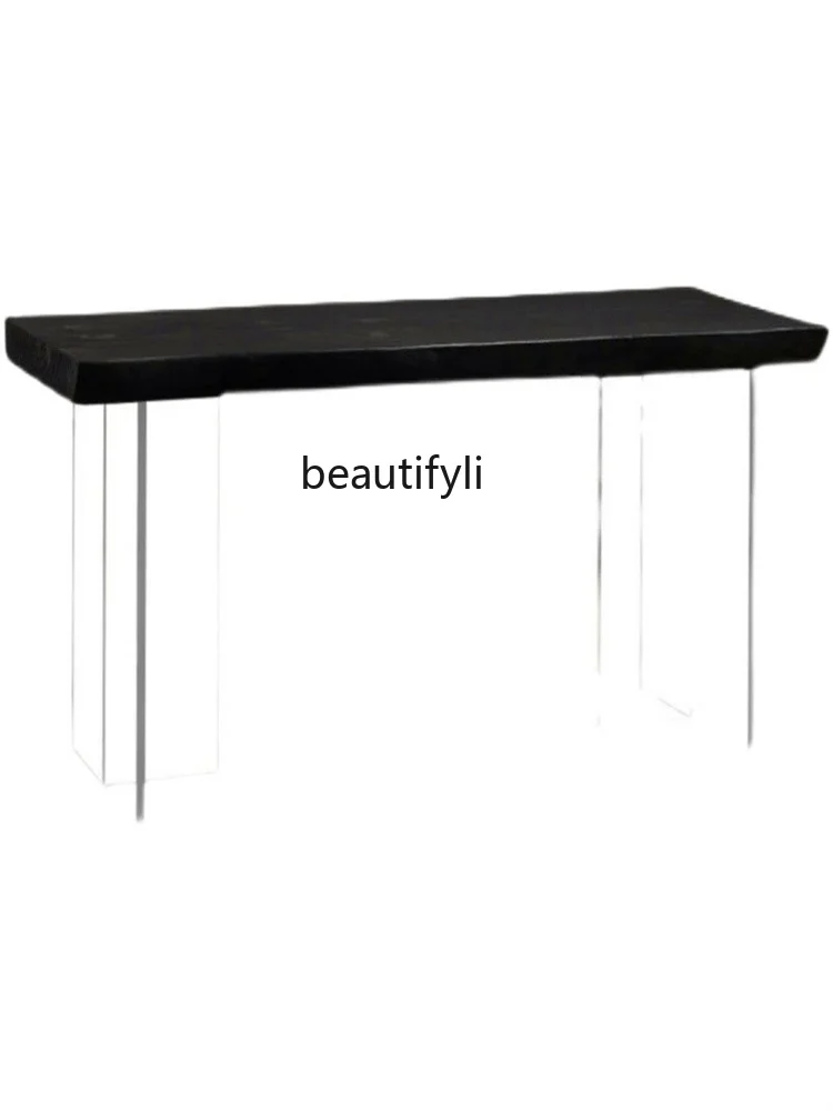 Miji Style Acrylic Suspension Dining Table Creative Simple Solid Wood Tea Table Vintage Carbon Black Log Large Board Table Desk