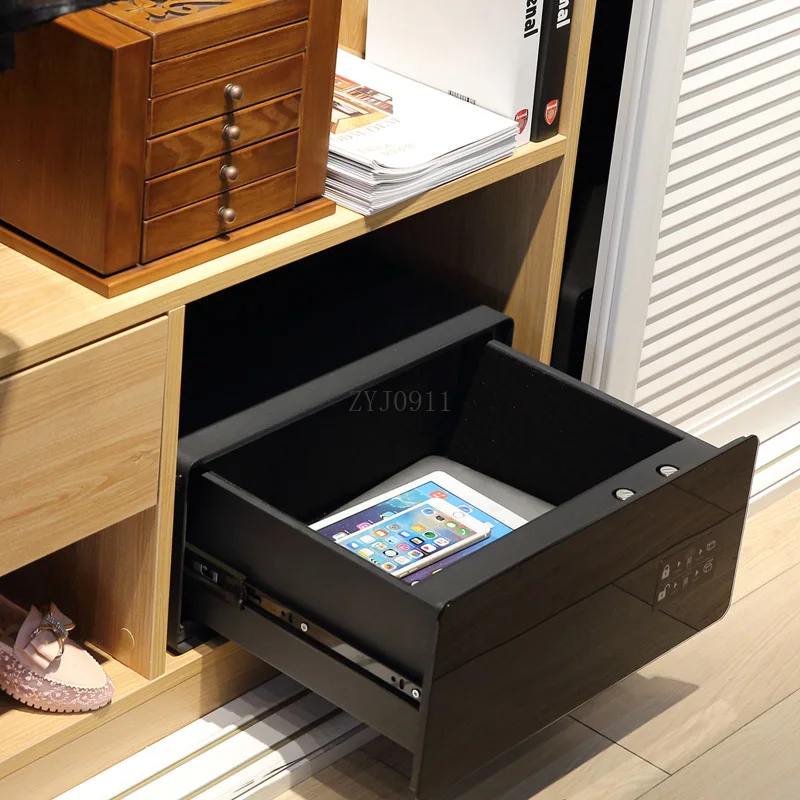 Safe Household Small Invisible Wardrobe Bedside Drawer Fingerprint Password Black Crystal Glass Panel Safe Deposit Box - view 5