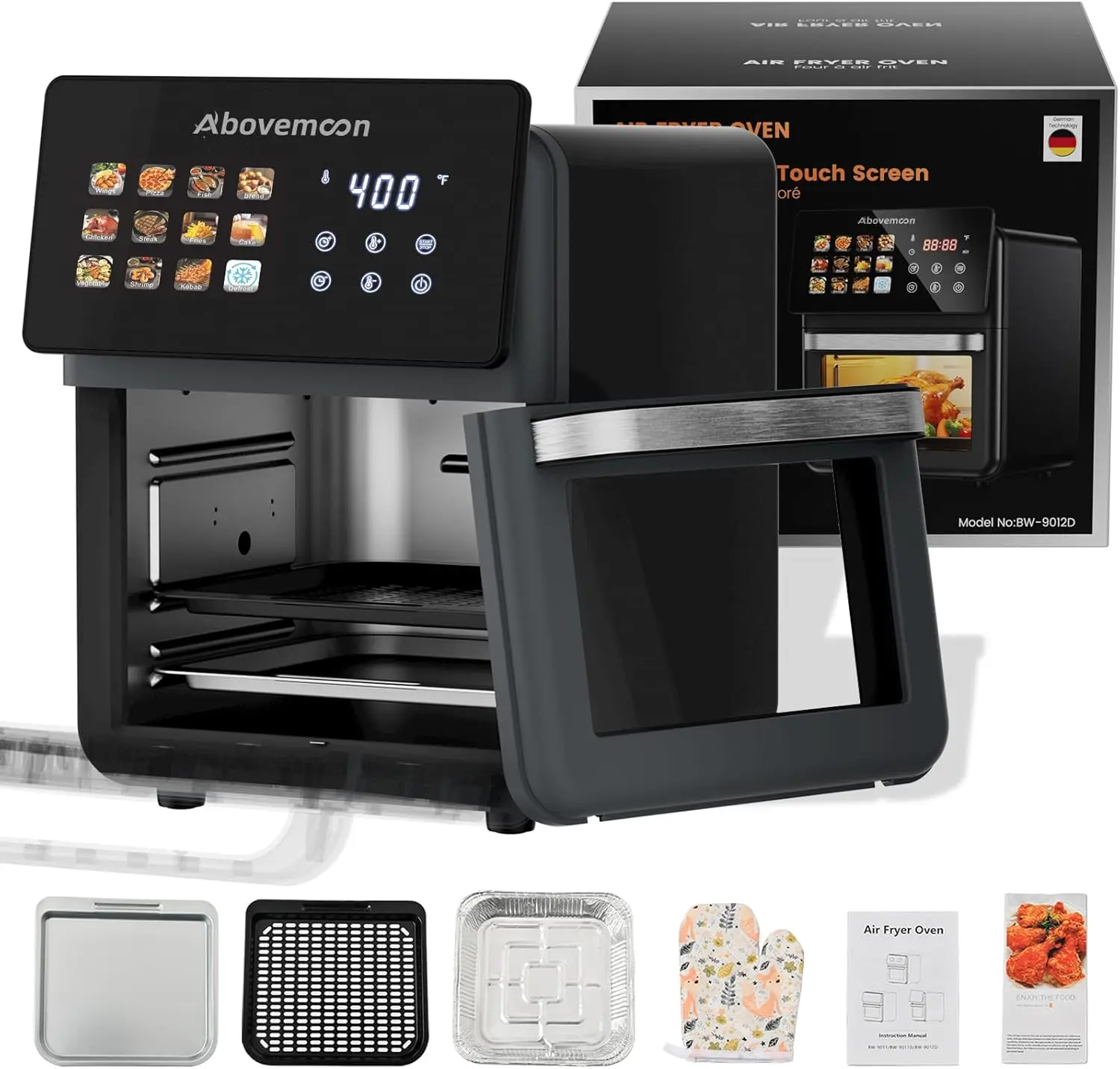 10-Quart Black Digital Air Fryer Oven with Rotisserie, Multifunctional Convection Oven & Dehydrator, Removable Glass Window, Eas