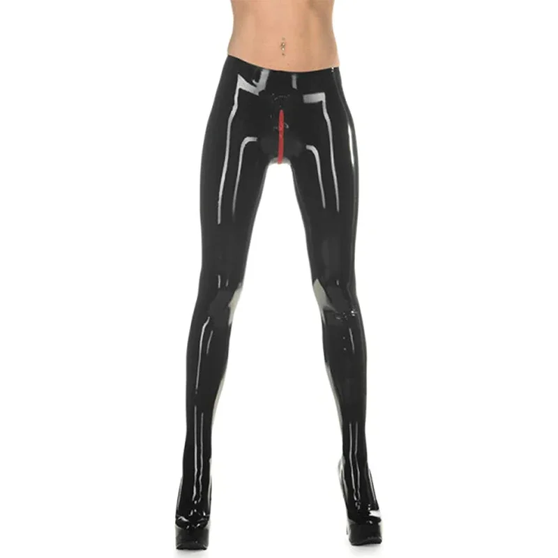 Sexy Latex Leggings for Women, 100% Rubber Pants, Crotch Catsuit, Zipper Open Trousers, Nightclub Wear, Exotic Bodycon Pantyhose