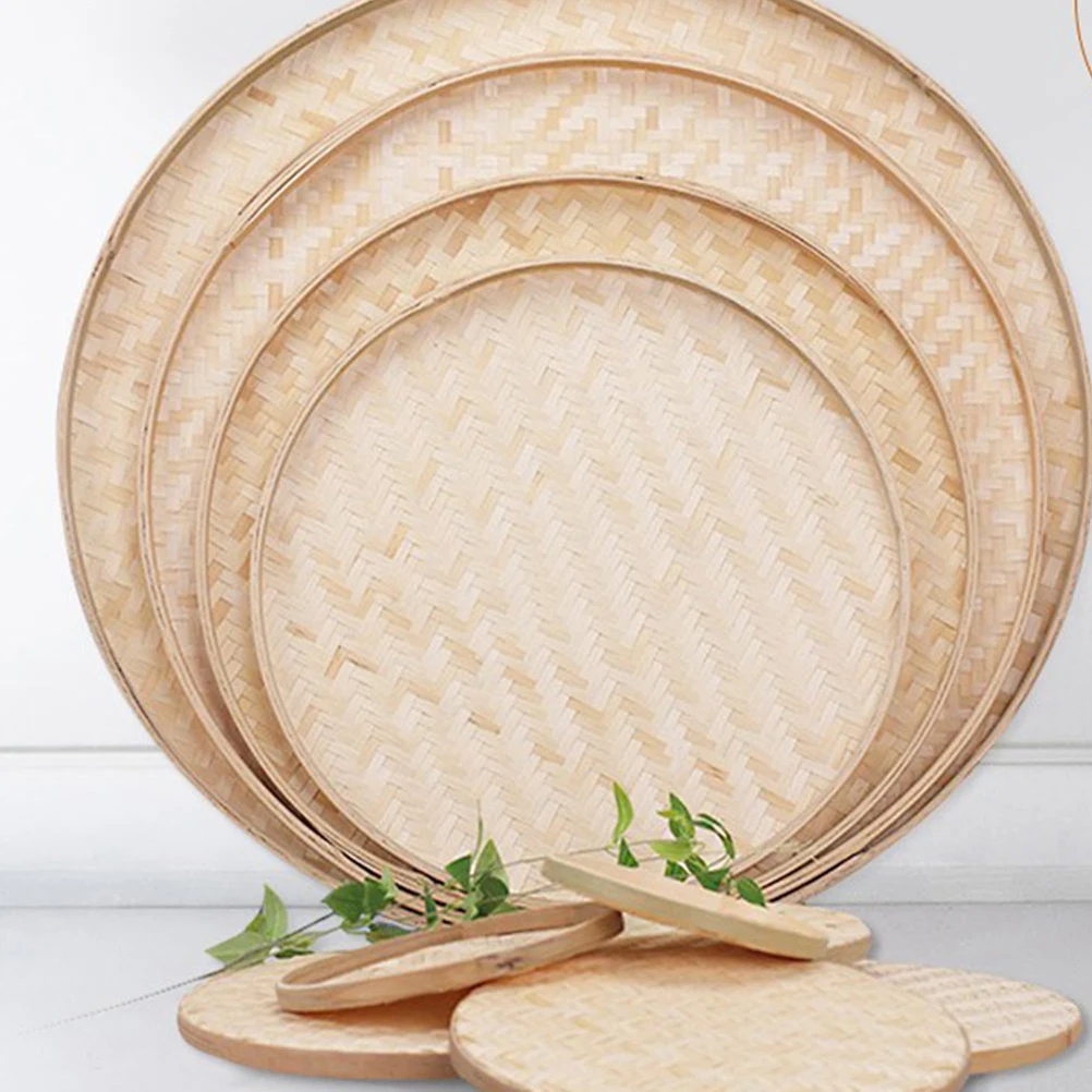 

4 Pcs Bamboo Weaving Dustpan Set Fruit Basket Small Storage Trays Bread Woven with Handles Round