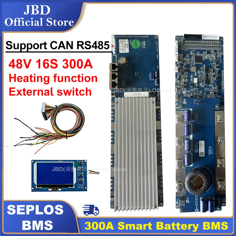

300A 48V 16S Seplos Smart BMS 3.0 CAN Аккумуляторная система с сенсорным экраном и Bluetooth ЖК-экраном BMS CAN RS485 Литий-ионный аккумулятор LiFePO4