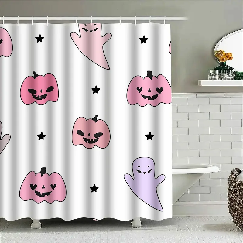 

1PCCute Halloween Shower Curtain Funny Ghost Pumpkin Kids Baby Girls Bathroom Decor