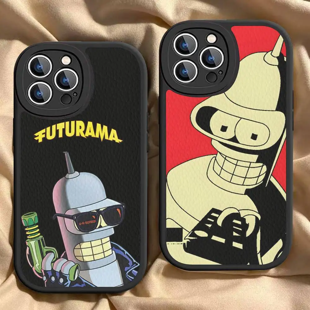 Cartoon Leuke B-Bender Telefoonhoesje voor IPhone 16 15 14 13 12 11 Pro Max Plus Mini Lederen Cover