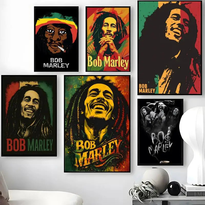 B-Bob M-Marley Poster Waterproof Self-Stick Wall Art Stickers, Removable Wall Decor for Living Room and Bedroom