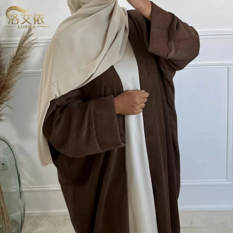 Abaya-Kaftan Corduroy para Mulheres, Caftan Islâmico, Eid, Roupa Muçulmana, Elegante, Dubai, Turquia, Inverno, 2022