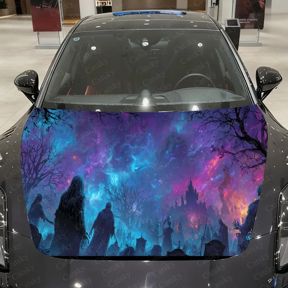 Pegatinas coloridas para capó de coche con patrón de cementerio de Nether, autoadhesivas impermeables, resistentes a los arañazos, fáciles de pegar, PVC duradero para coche