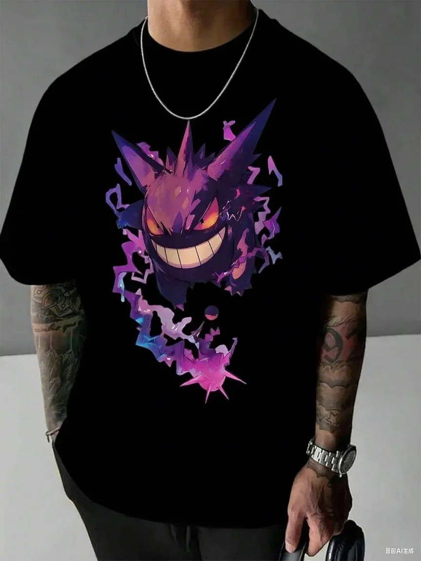 

Хлопковая футболка Pokémon Gengar, яркая футболка Gengar с рисунком фиолетового пламени, 100% хлопок для фанатов аниме, Новое поступление, футболка S-4XL