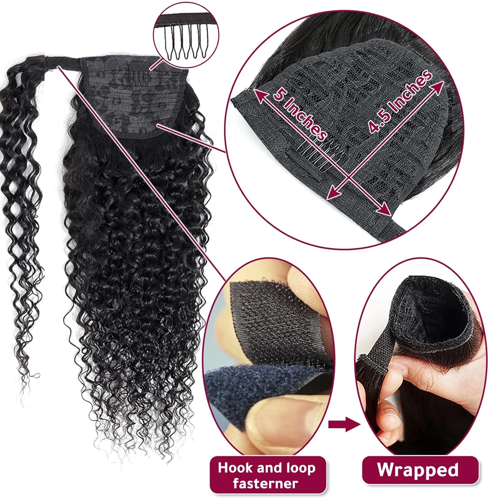 12A Grade Kinky Curly Wrap Around Ponytail Human Hair Ponytail Extension For Women Brazilian Virgin Hair Natural Color