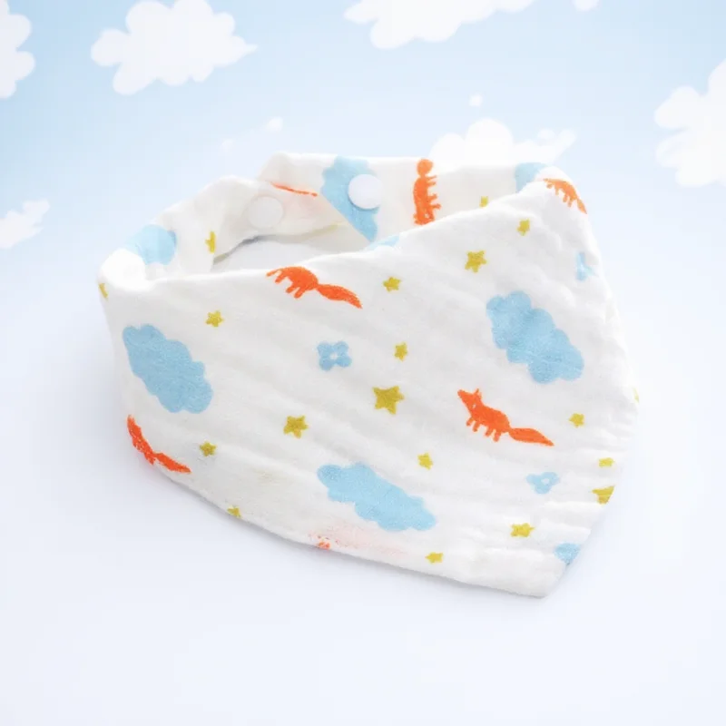 

Soft Cartoon Triangle Baby Bib for Infants and Toddlers Snap-On Towel Pleated Design Drool Bib for Newborn Feeding