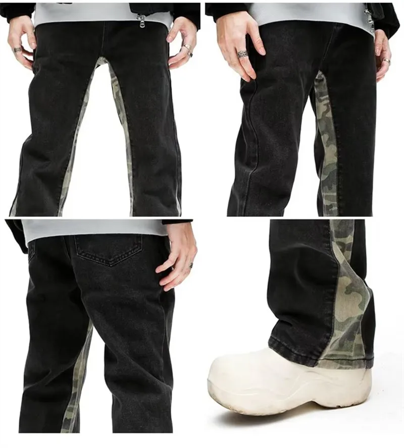 2026 Cooles Design Camouflage Patchwork Gerade Herren-Jeans Y2K Kleidung Hip-Hop Gewaschene Schwarze Lässige Lange Hosen Ropa Hombre – Detail 15