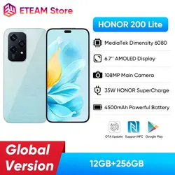 2024 Global Version HONOR 200 Lite 12GB+256GB ROM 5G Smartphone Mediatek Dimensity 6080 6.7''  AMOLED Display 108MP Main Camera