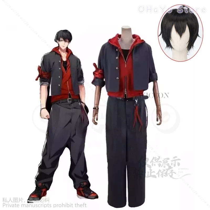 Anime Game Division Rap Battle Hypnosis Microphone Yamada Ichiro Costume Coat Pants With Black Wigs Suit Set Cos Halloween Party