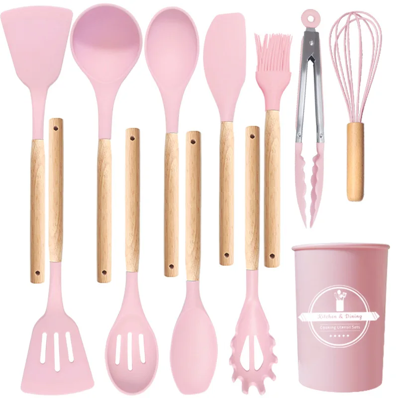 Top Sells Silicone Kitchen Cooking Tools 11pcs Kitchen Utensil Set With Wood Handle