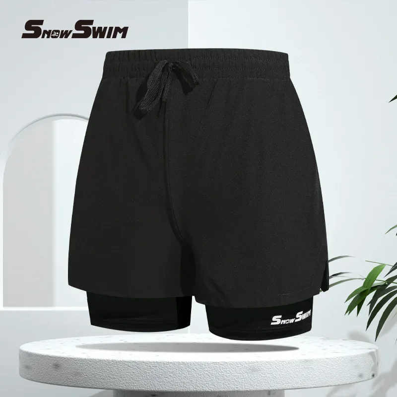 Herren Badehose Doppels chicht Flach winkel Erwachsene schnell trocknende Anti-Verlegenheit Badehose Strand hose Spa Schwimm set