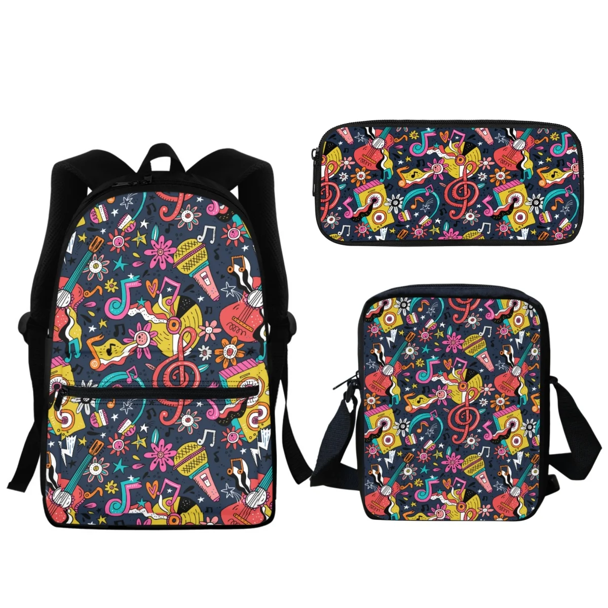 Cartoon Music Instrument Music Printing Student Backpack School Bag Teen Men Girls Laptop Backpack Small Lunch Bag Pencil Case