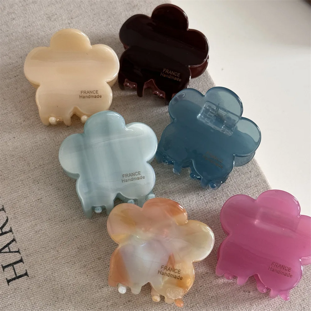 مخالب شعر صغيرة بزهور للنساء ، مشابك جانبية للفتيات ، نسخة رائعة صغيرة ، ملصق ذهبي ، لون حلوى الأسيتات ، إكسسوارات لطيفة ، صوفي