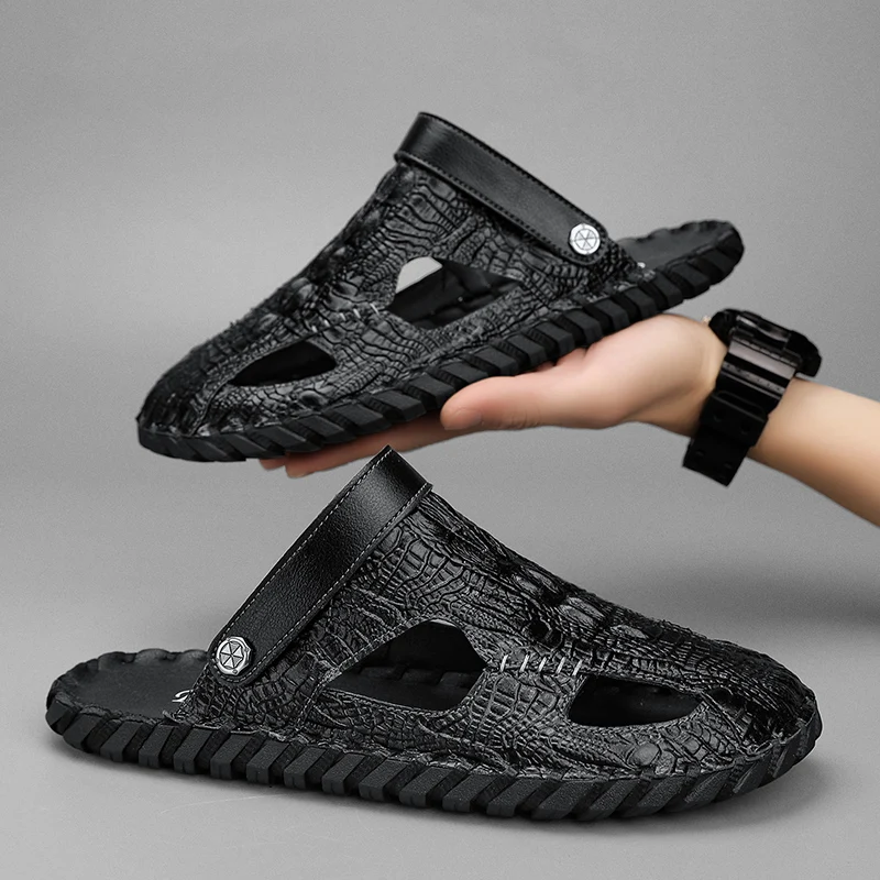 

Классические брендовые мужские кожаные сандалии на подошве ручной работы, мягкая подошва, удобная мужская пляжная обувь, простая легкая обувь для рыбалки
