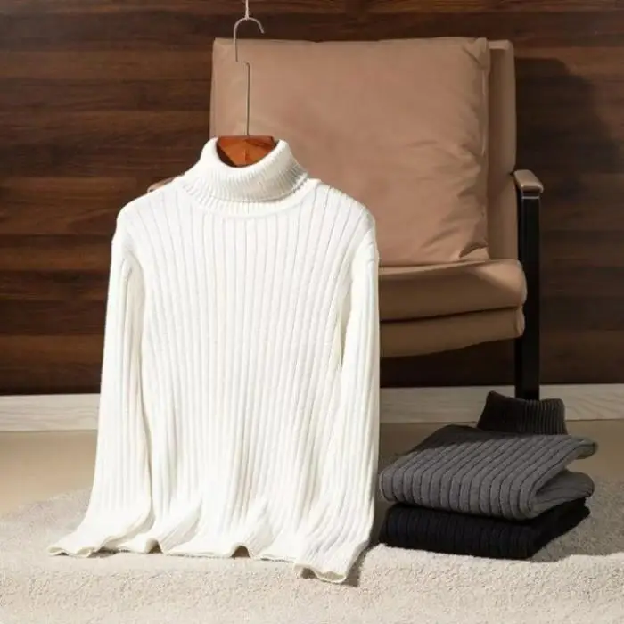 سترة شتوية محبوكة عالية الشتاء للرجال بياقة طويلة وطبقة أساسية متعددة الاستخدامات من ألياف البوليستر غير الرسمية