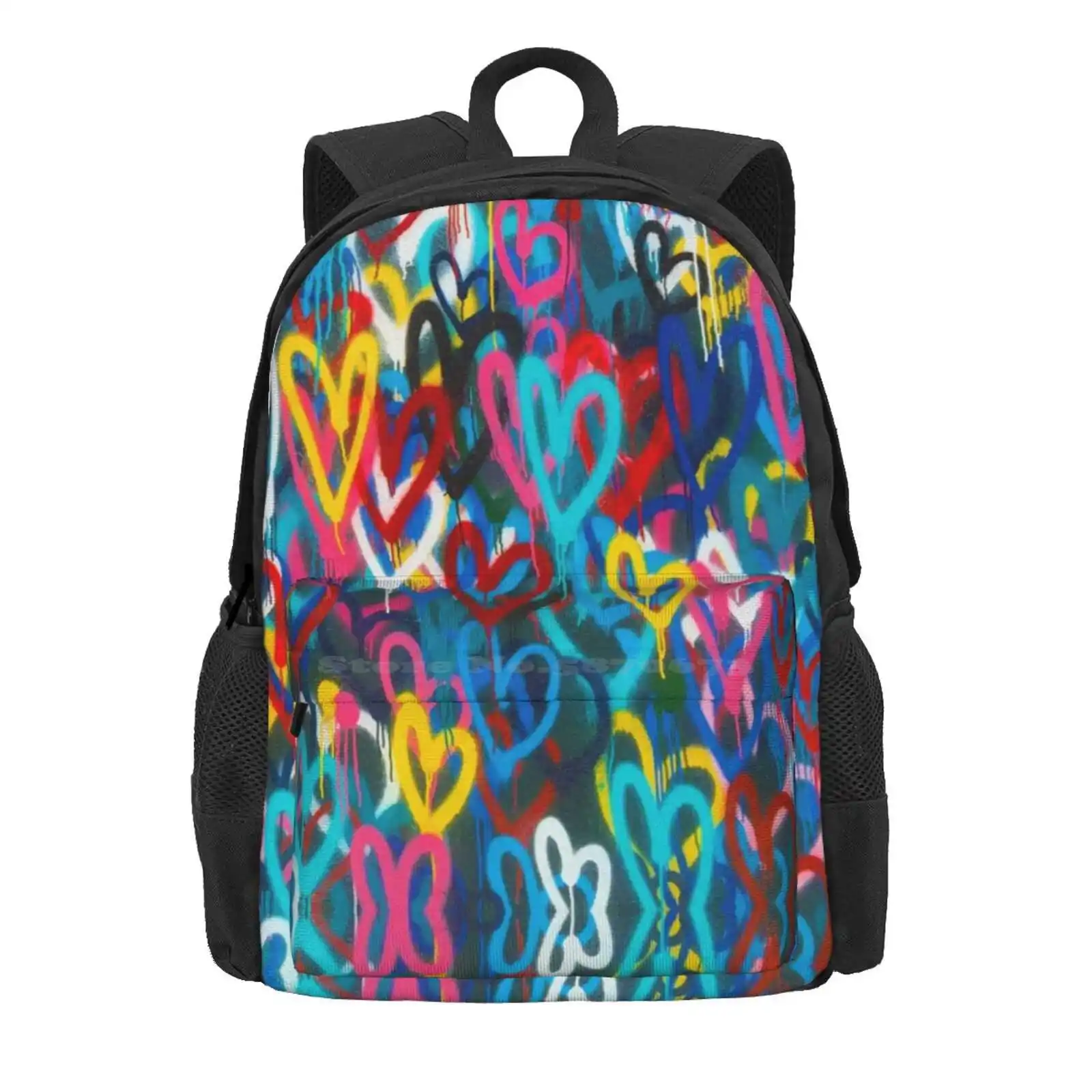 Graffiti Urban Colorful Graffiti City Wall Chaotic Hearts Pattern Painting Grunge Rainbow Love Hot Sale Schoolbag Backpack