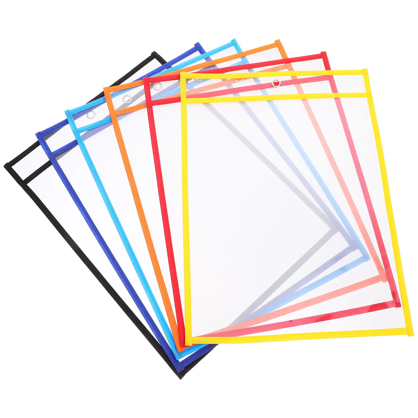 

6pcs Dry Pockets Transparent PVC Document Holders Reusable Teacher Dry Erase Pockets Sleeves Supplies File Folders