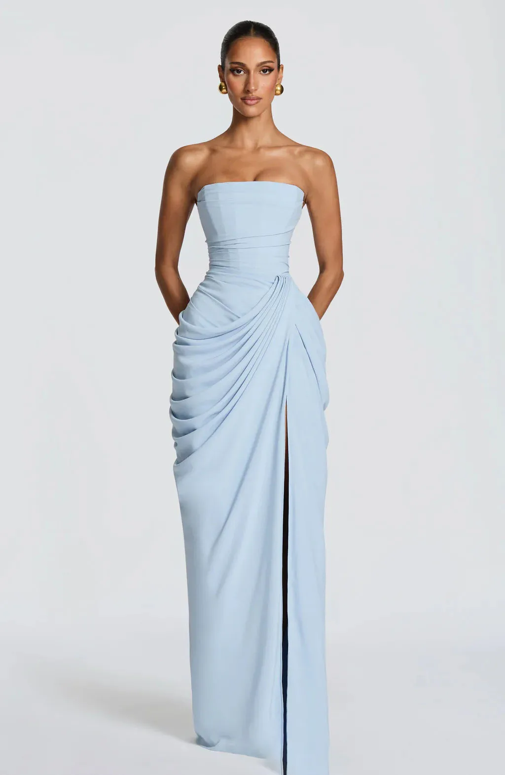 2026 Girl New Women's One Neck Strapless Solid Color Slit Fashionable and Sexy Backless Evening Gown Ready to Wear Formal Attire