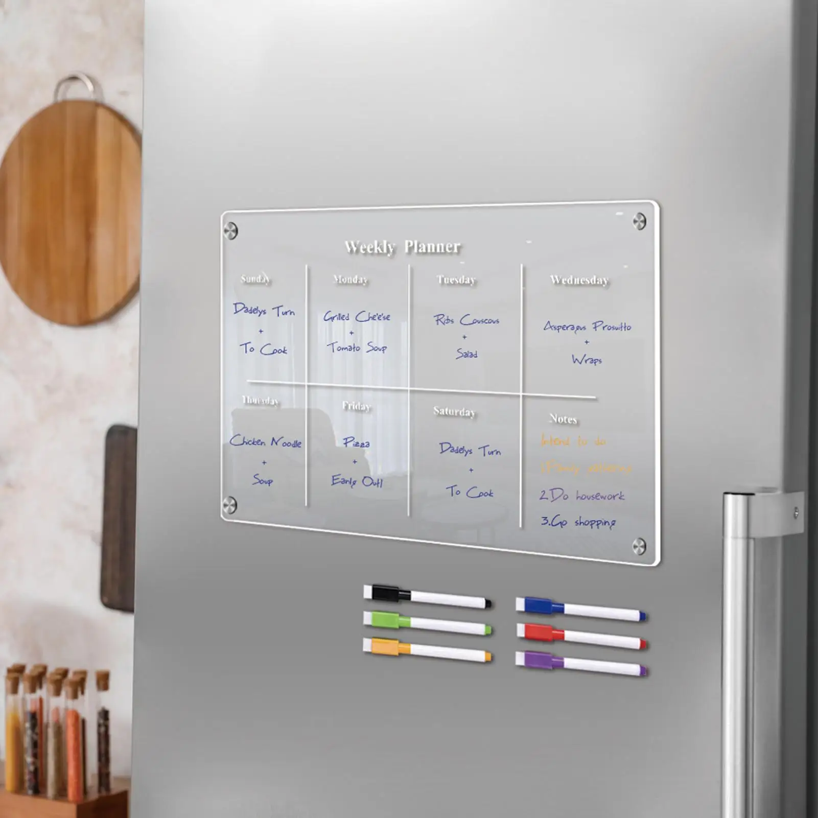 Fridge Magnet Calendar Board Weekly Planner Magnetic Reusable Dry Erase Board Schedule Clear Acrylic To-do List Message Sticker