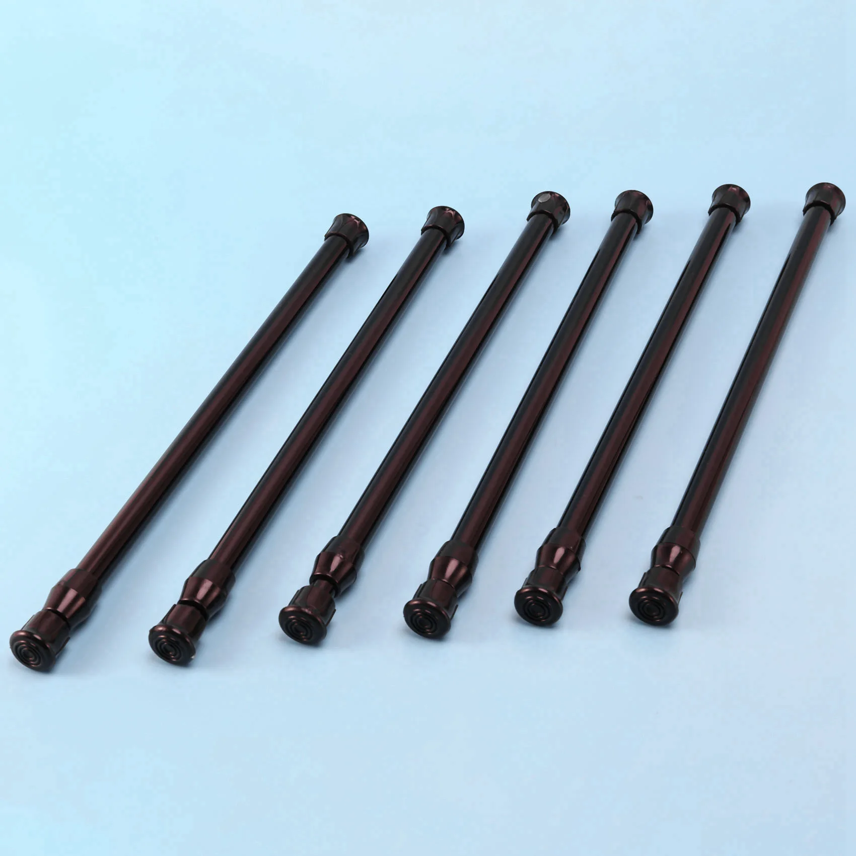 A23E-Small Tension Rods For Cabinets Cupboard Bars For RV Closets Refrigerator, Spring Rods 11.8 To 19.6 Inches, 6 Packs (Black)