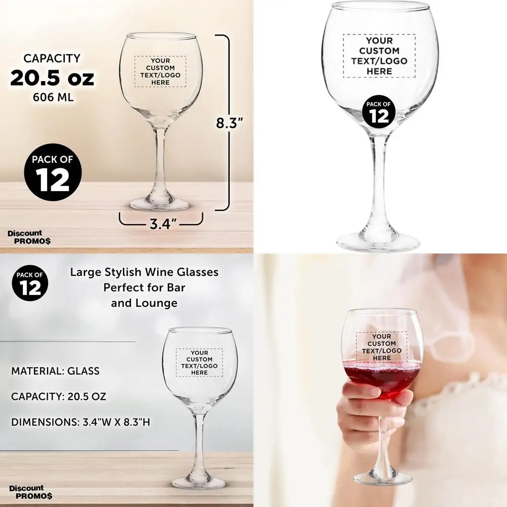 

Set of 12 Personalized 20.5 oz Wedding Wine Glasses - Ideal for Bulk Restaurant Use, Suitable for Red or White Wine - Clear Glas