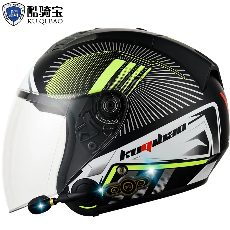 KUQIBAO Motorcycle Helmet Male and Female Electric Vehicle Half Helmet US DOT and 3C Dual Certification with Bluetooth