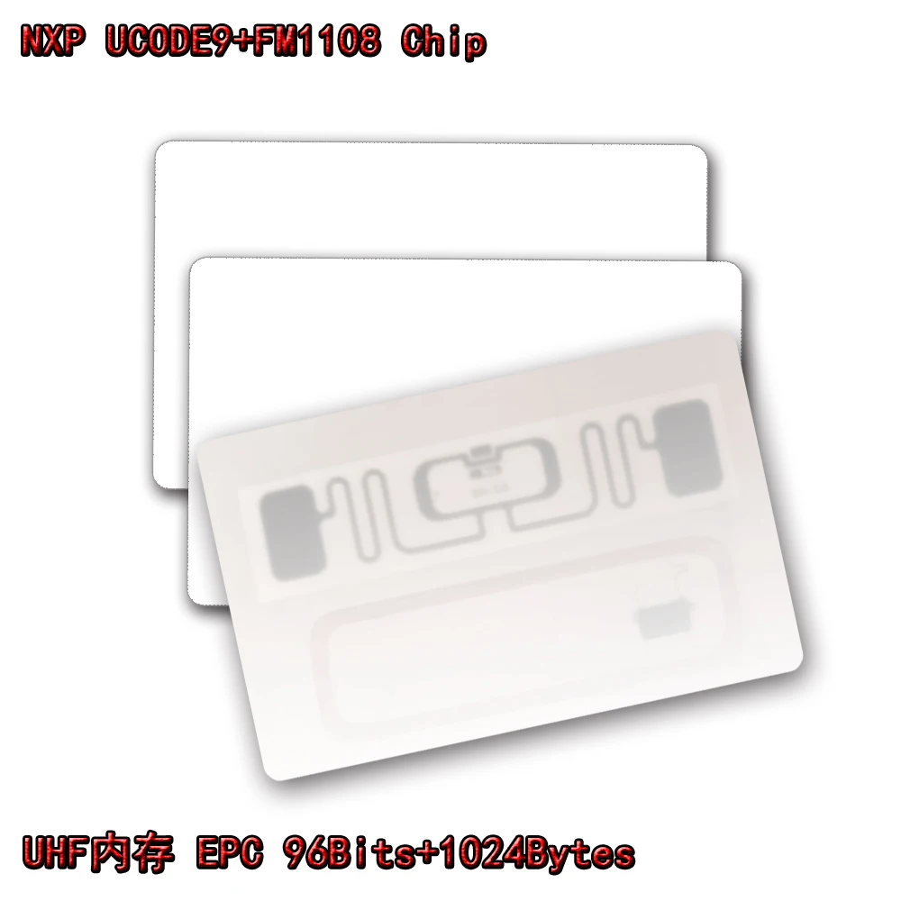 

UHF HF белая карта NXP UCODE9 FM1108 чип из ПВХ 915 МГц + 13,56 МГц UHF HF белая карта высокая чувствительность Rfid антенна карта