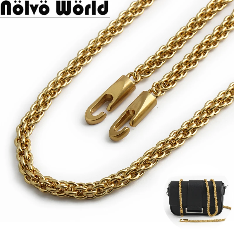 100/110/120/130CM 8MM Iron Satin Gold Decorative Metal Bag Chains For Clutch Handbag Purse Strap Handle Detachable Accessories